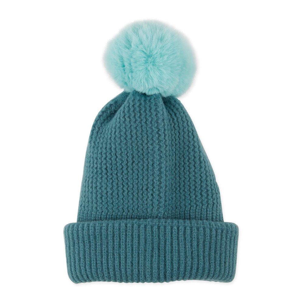 9627 Plush Knit Pom Beanie, Teal, One Size
